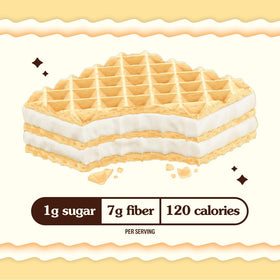 Rip Van Wafels vanilla keto wafer closeup shows natural ingredients and vanilla flavor
