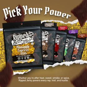 Ripped Beef Jerky made in USA badge on label for trusted snacking