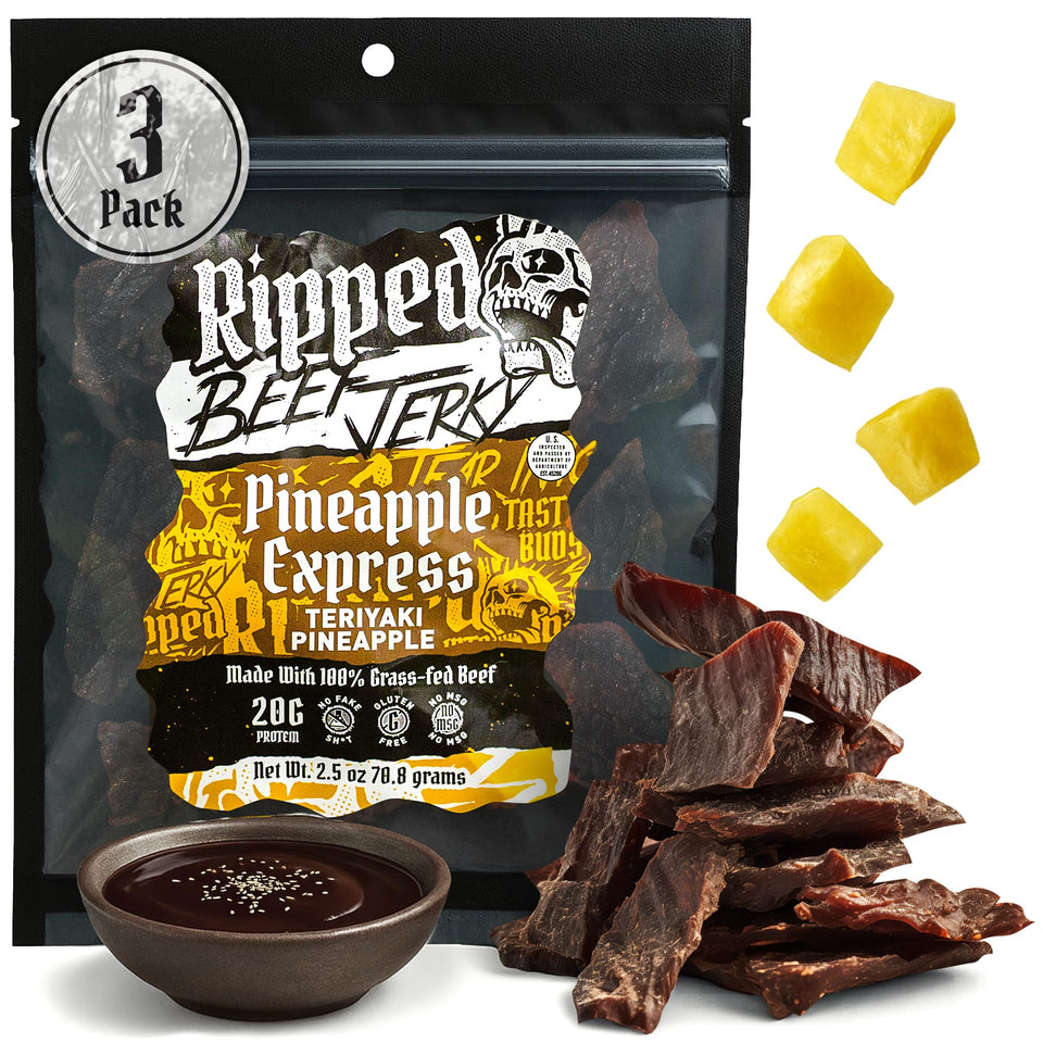 Ripped Beef Jerky Pineapple pack front for on the go snacking