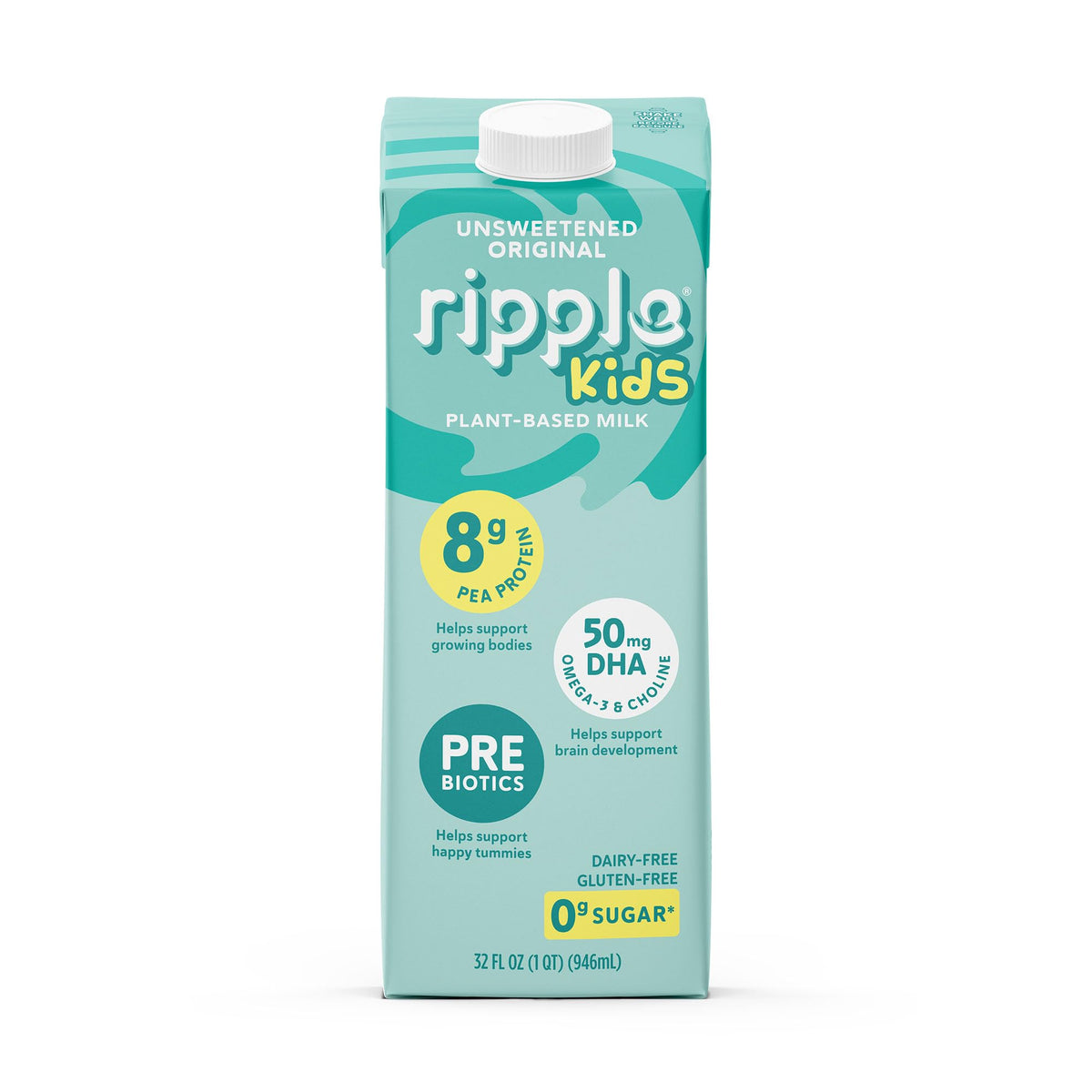Ripple 32oz six-pack display highlighting shelf-stable convenience