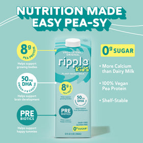 Ripple 8g protein per serving icon illustrates protein-rich plant milk