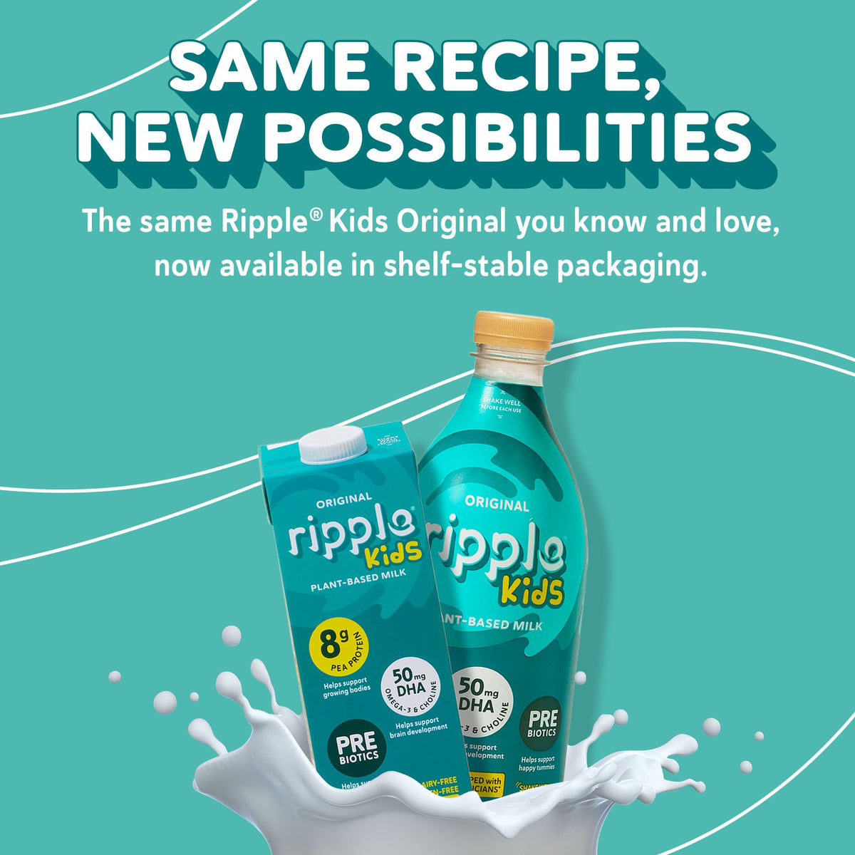 Ripple calcium-rich milk carton highlighting enhanced mineral content.