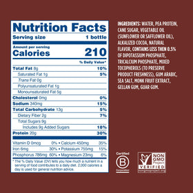 Ripple chocolate shake closeup text highlights 20g plant-based protein per serving