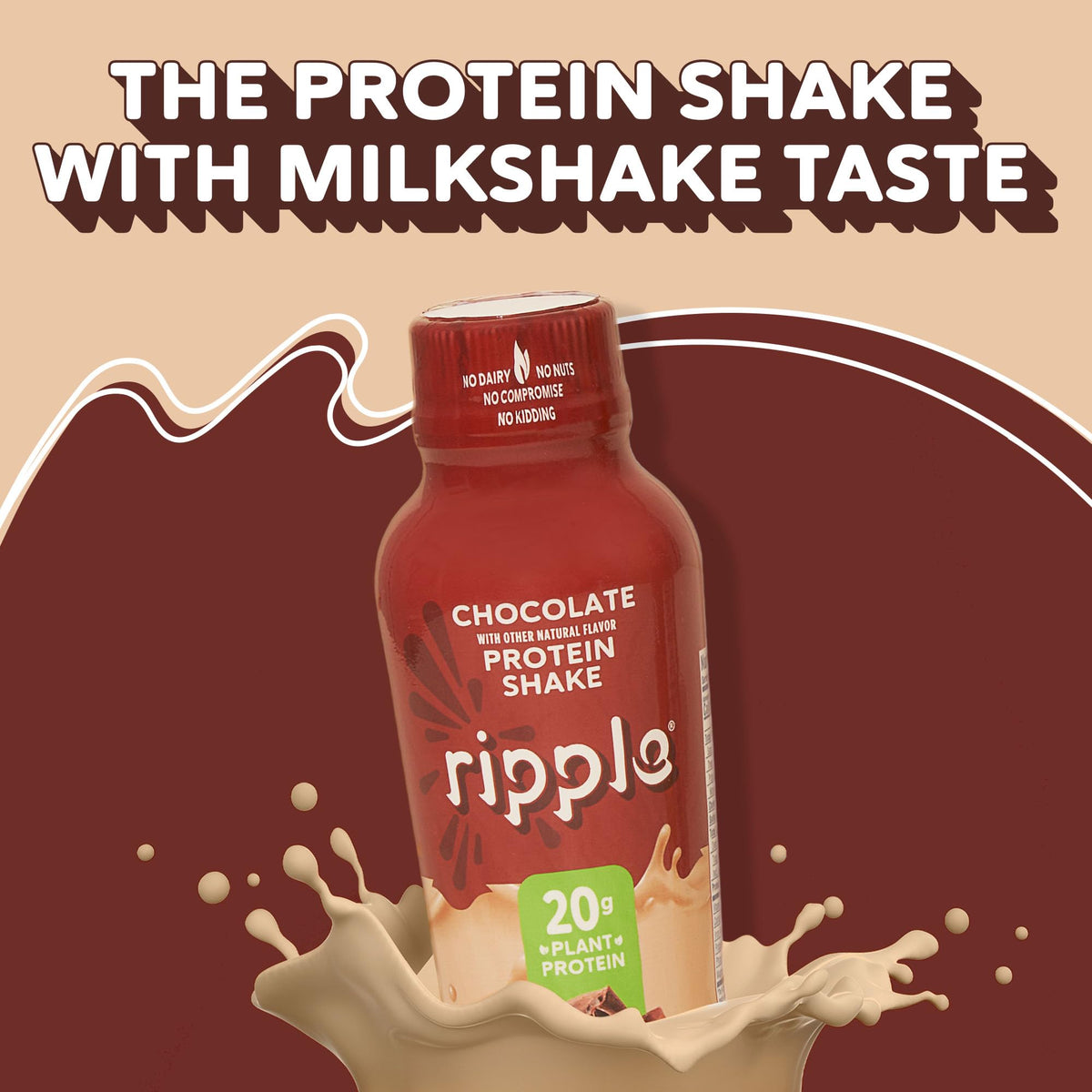 Ripple chocolate shake nutrition panel emphasizes iron and calcium content