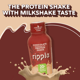 Ripple chocolate shake nutrition panel emphasizes iron and calcium content