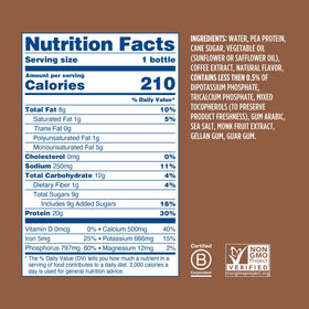 Ripple Coffee Protein Shake back shows calcium and iron.