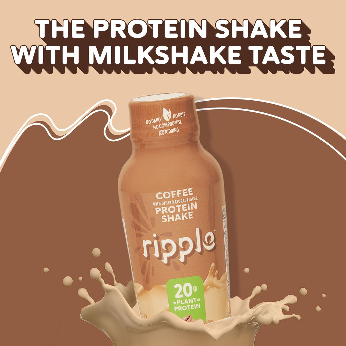 Ripple Coffee Protein Shake on kitchen counter with fruit.