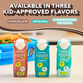 Ripple Kids Chocolate Milk ingredient panel close-up, featuring pea protein