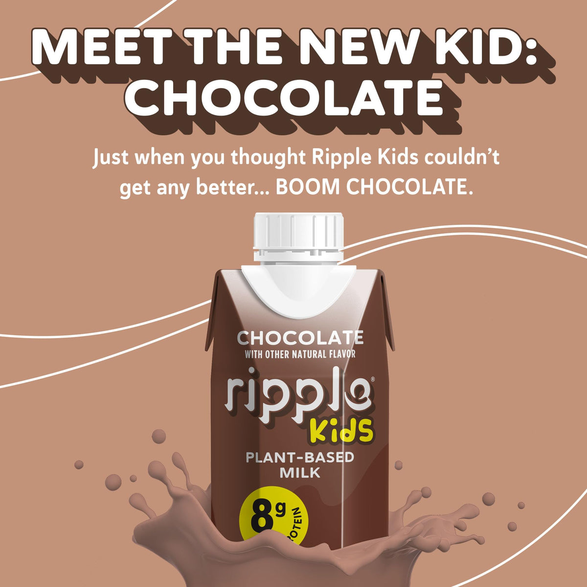 Ripple Kids Chocolate Milk carton in a child’s hand, pantry-to-plate convenience