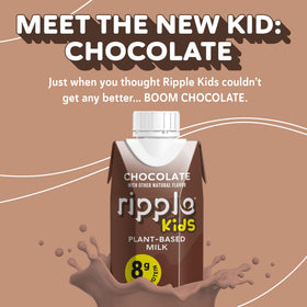 Ripple Kids Chocolate Milk carton in a child’s hand, pantry-to-plate convenience