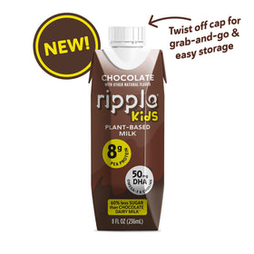 Ripple Kids Chocolate Milk pouring from a carton, smooth serving