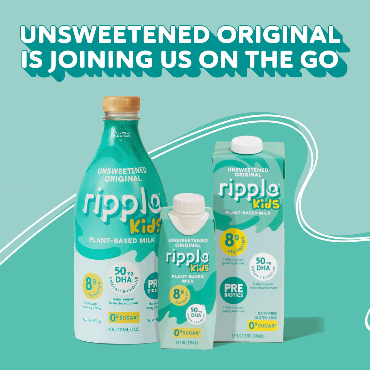 Ripple Kids Original Milk prebiotic blend, digestive-friendly plant-based nutrition.