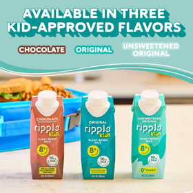 Ripple Kids Original Milk shelf-stable packaging, pantry-to-plane convenience.