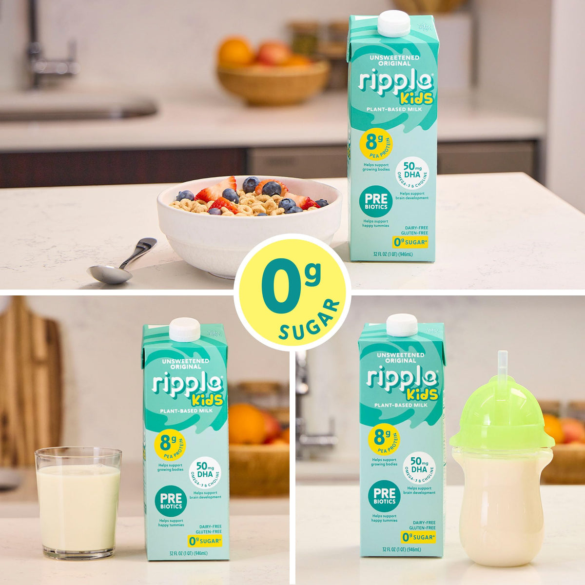 Ripple kids unsweetened version promotes kid-friendly, low-sugar plant milk