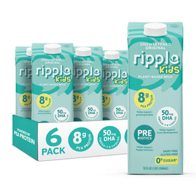 Ripple plant-based milk bottle front with 8g protein per serving