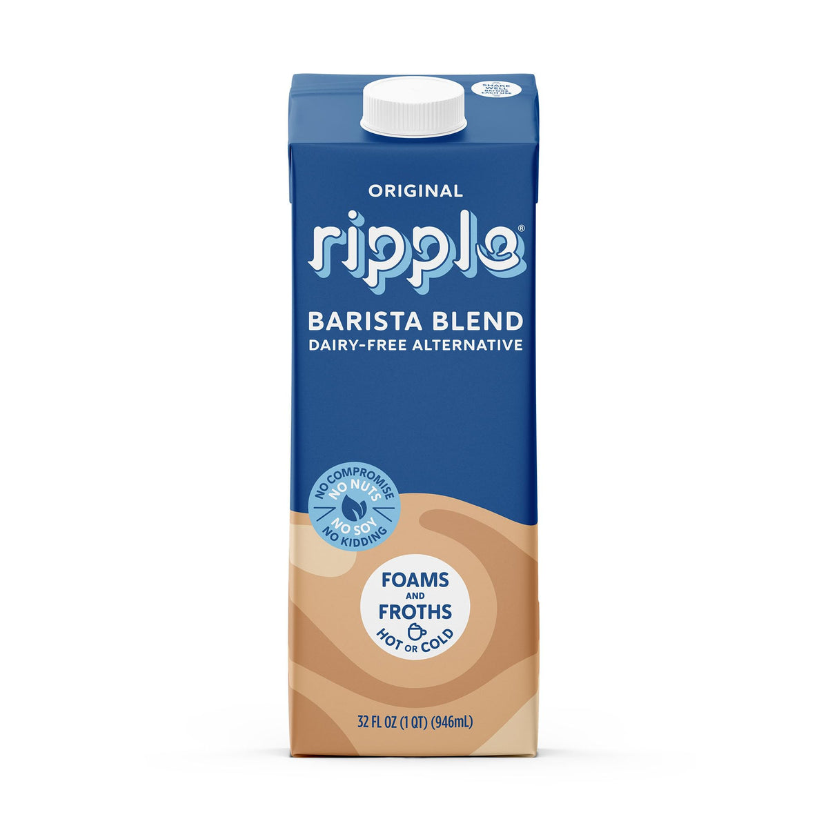 Ripple plant-based milk being poured into a glass for coffee or cereal.