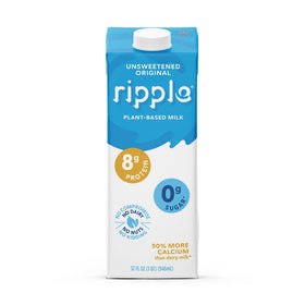 Ripple Unsweetened Original Milk bottle pours into coffee for a dairy-free cream.