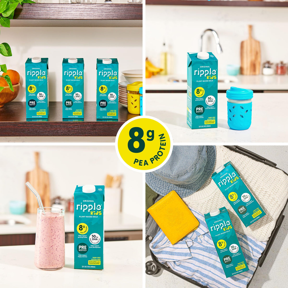 Ripple vegan non-GMO certified milk package indicating clean sourcing.