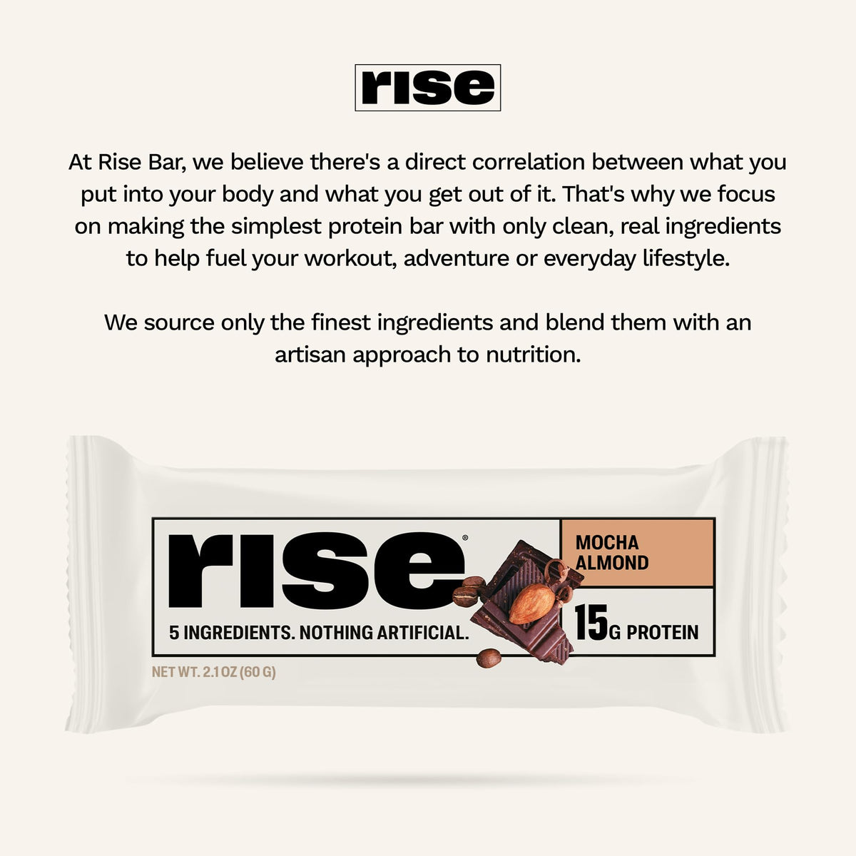 Rise Mocha Almond post-workout bar for balanced macros.