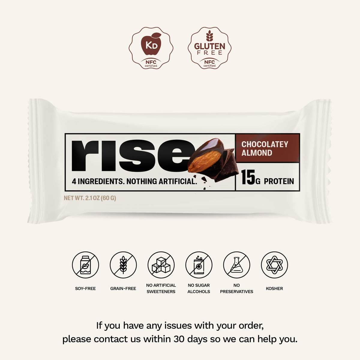 Four-ingredient Rise bar ingredients arranged for a clean on-the-go snack.