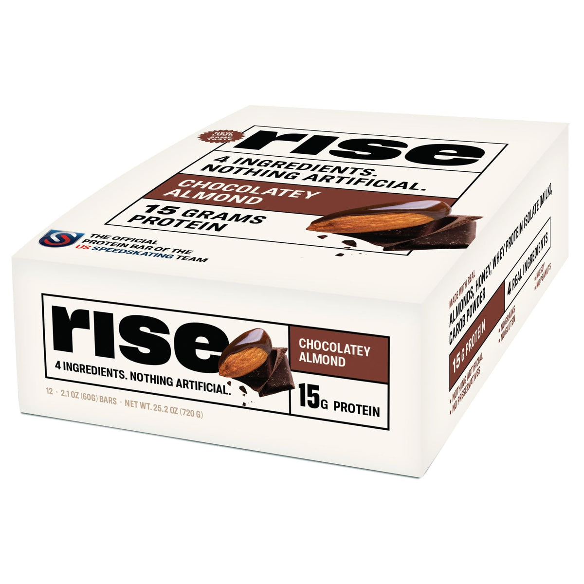 Rise Whey Protein Bar Chocolatey Almond packaging, ideal post-workout snack.