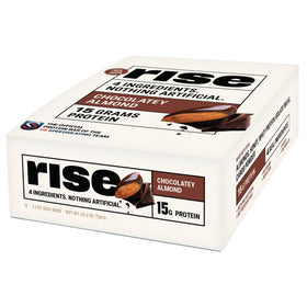 Rise Whey Protein Bar Chocolatey Almond packaging, ideal post-workout snack.