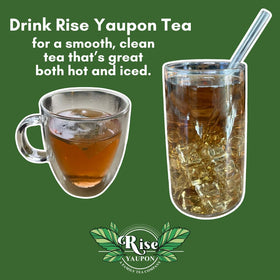 Rise Yaupon label closeup highlights non-GMO native plant.