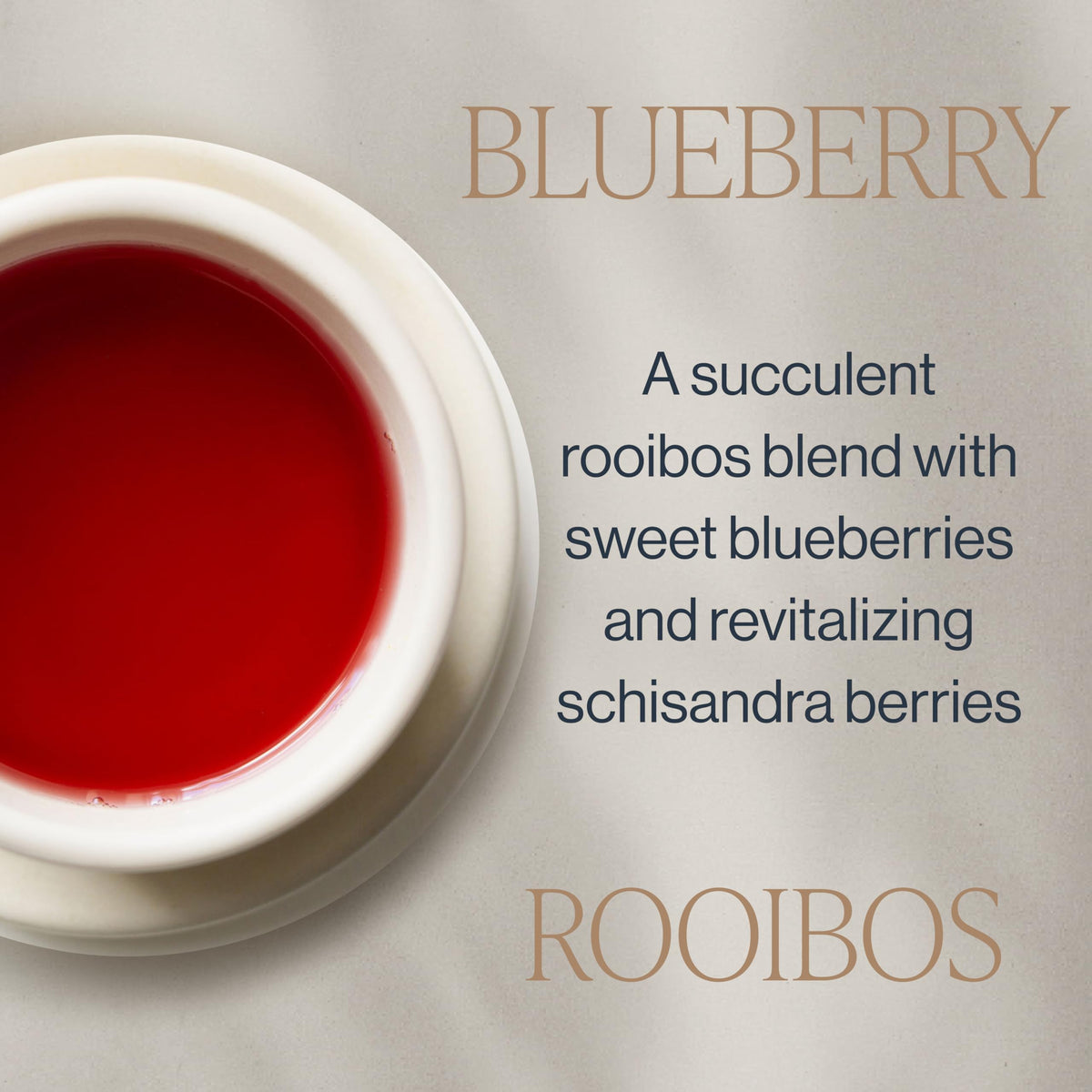 Rishi Tea Blueberry Rooibos packaging, organic and ethically sourced for mindful sipping.
