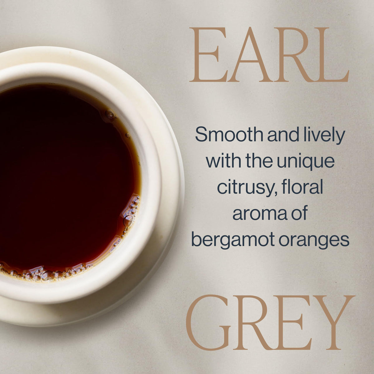 Rishi Earl Grey brewed cup shows inviting steam and bright notes