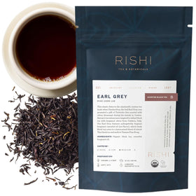 Rishi Earl Grey Organic Loose-Leaf tea ready for a fragrant morning brew