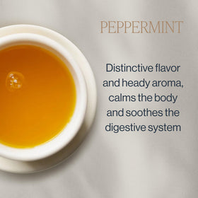 Rishi Organic peppermint sachet bag demonstrates sustainable packaging and freshness.
