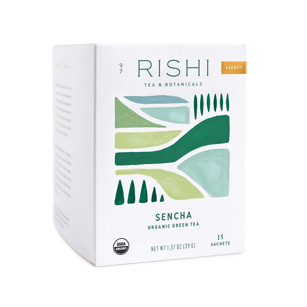 Rishi Tea Sencha Organic Green Tea sachets in a 2-pack, ideal for quick daily brews