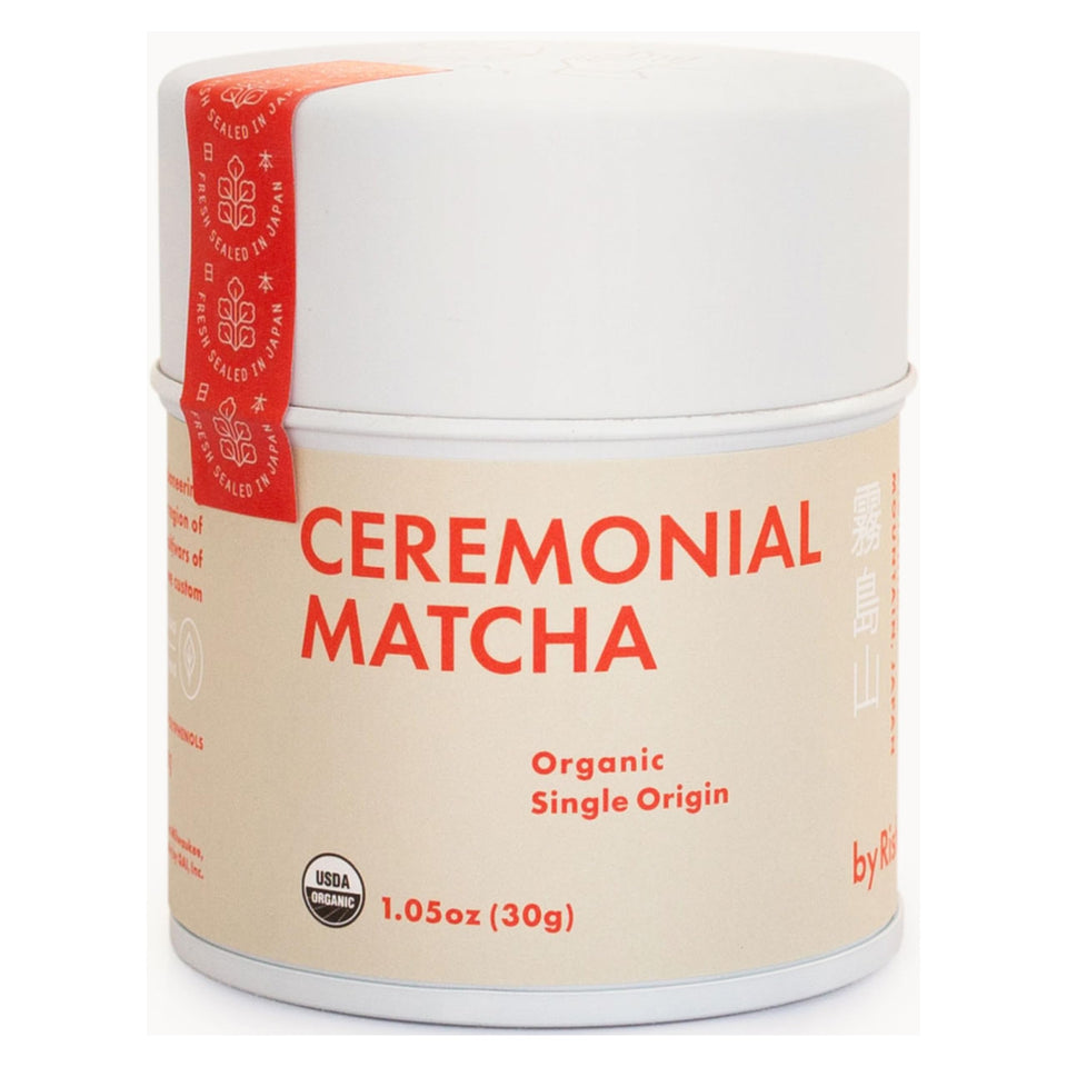 Rishi Tea Ceremonial Matcha tin – premium storage for authentic whisked rituals.