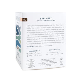 Close-up of Earl Grey sachets showing vibrant packaging and bergamot scent