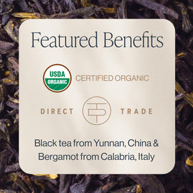 Rishi Tea Earl Grey Supreme Dianhong leaves reveal rich caramel and floral complexity.