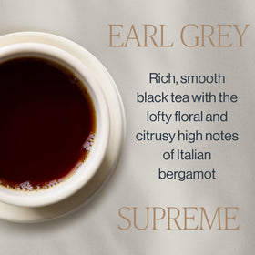 Rishi Tea Earl Grey Supreme packaging showcases organic and kosher certifications