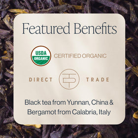 Rishi Tea Earl Grey Supreme in teapot steeping with bergamot notes