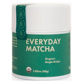 Rishi Everyday Matcha tin front shows premium organic Japanese green tea for cafe-quality drinks.