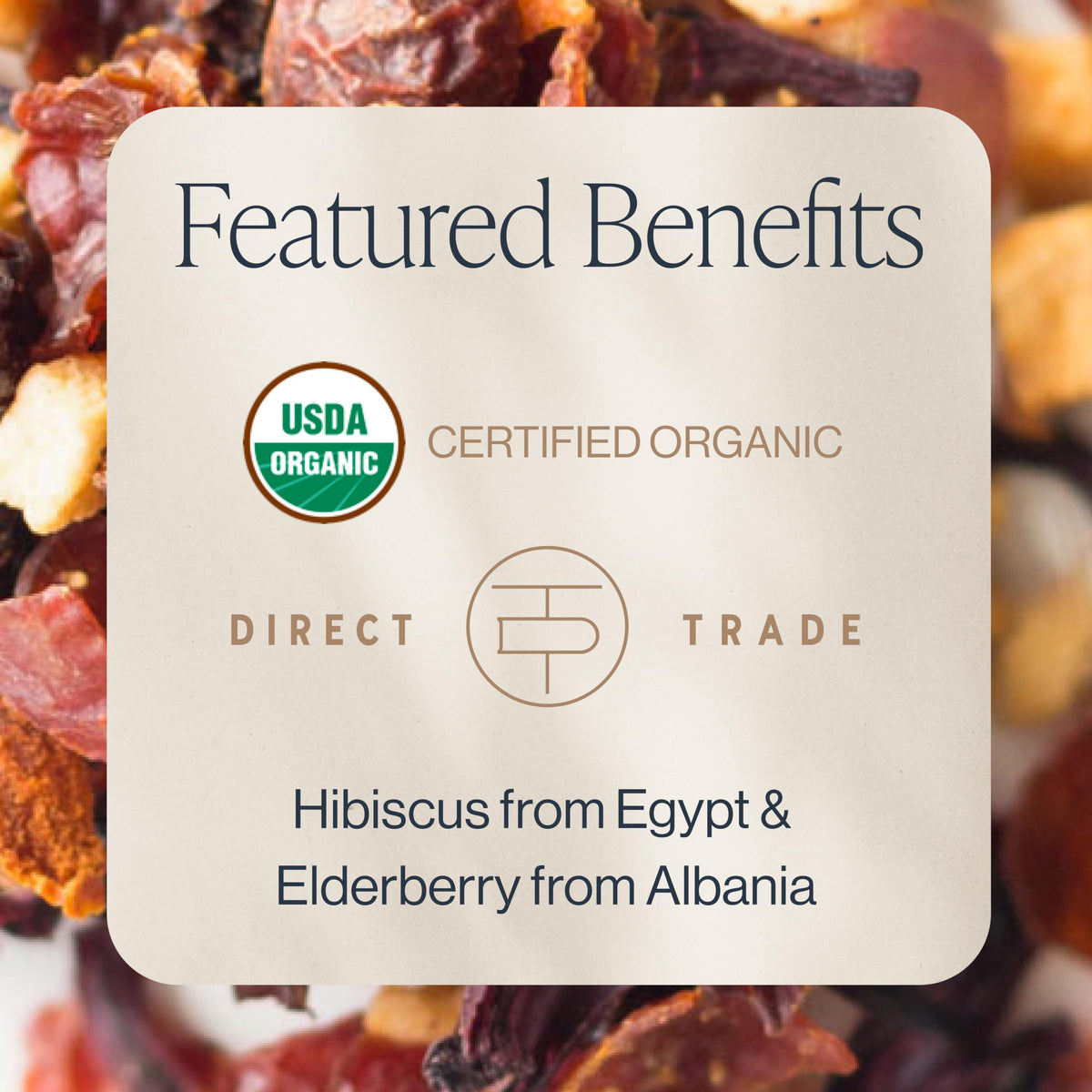 Rishi Tea Hibiscus Berry loose leaf close-up with vibrant ingredients and antioxidant appeal