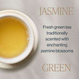 Rishi Tea Jasmine Green Tea sachets present biodegradable packaging for eco-conscious brewing.