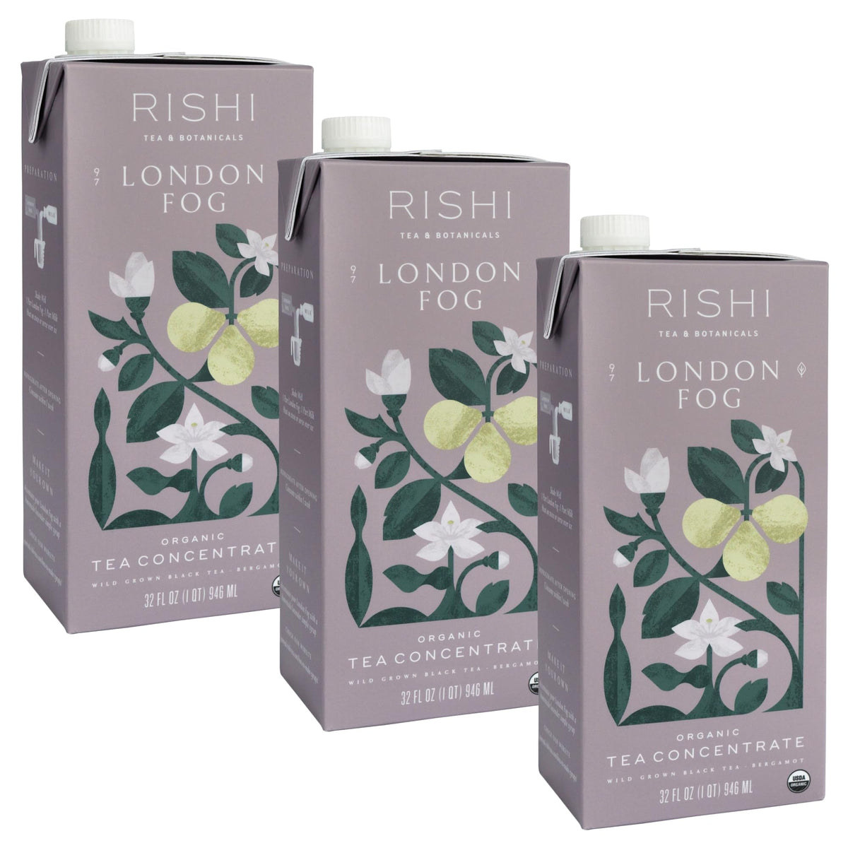 Rishi Tea London Fog Latte concentrate bottle for easy hot or iced lattes.