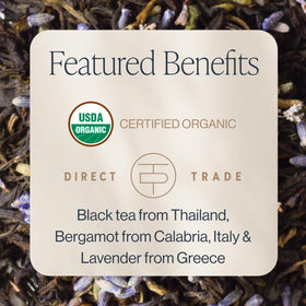 Rishi Tea loose-leaf scoop close-up, highlighting ingredients for calm, aromatic brews.