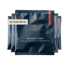 Rishi Tea Masala Chai black sachet tea bag ready for a bold, aromatic cup.
