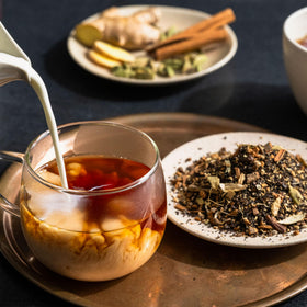 Rishi Tea Masala Chai indoor tea table setting for cozy moments.