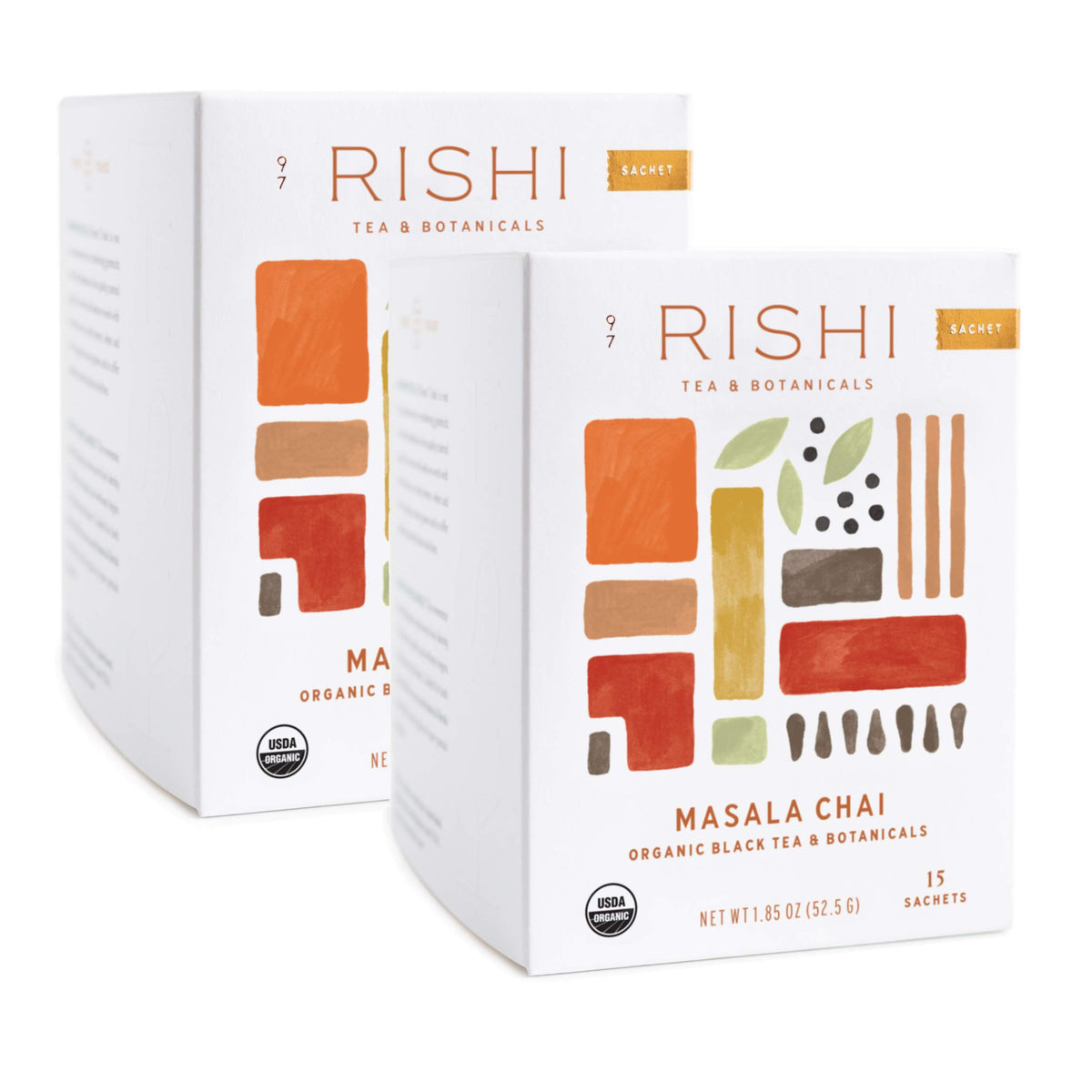 Rishi Tea Masala Chai sachets ready to brew for a bold morning boost.