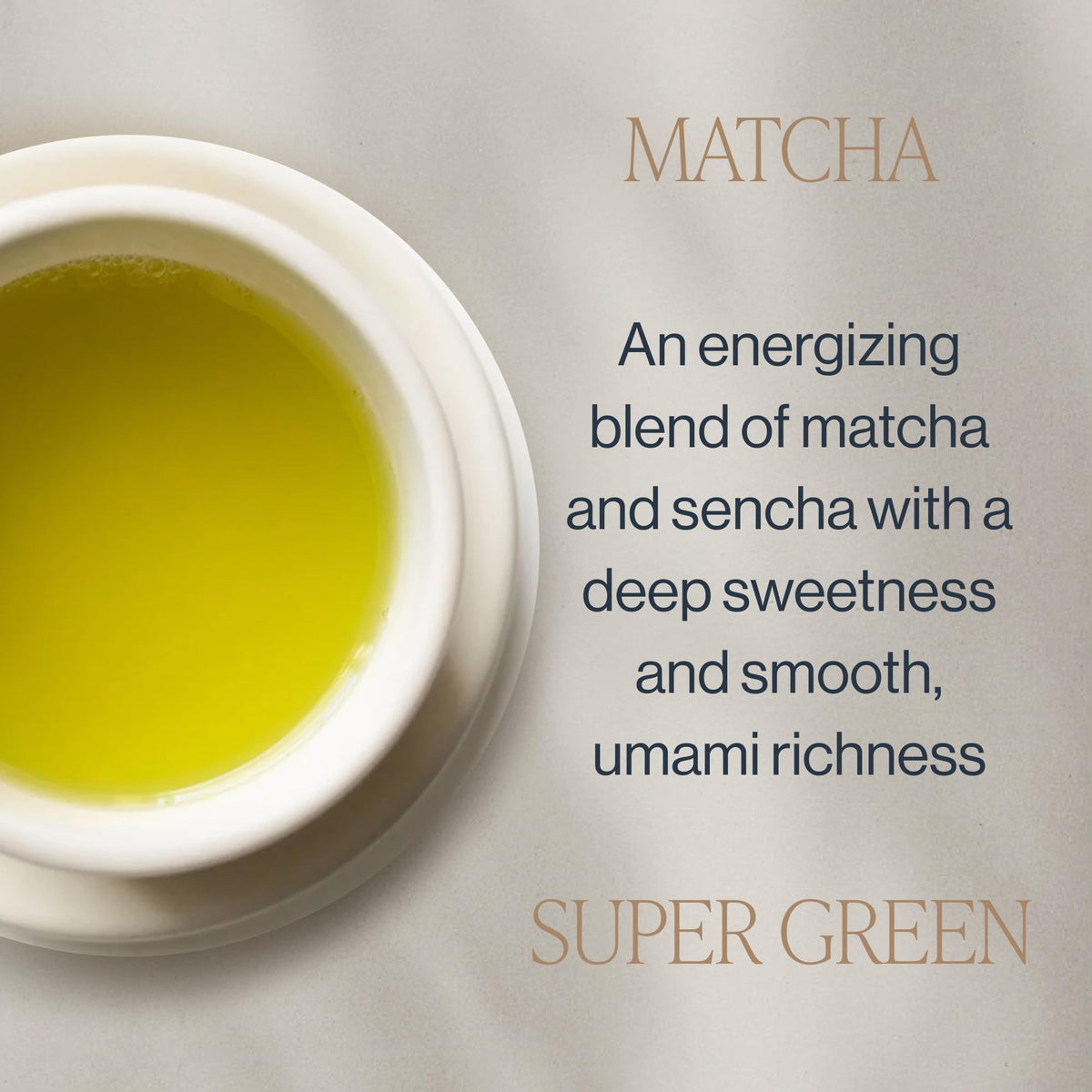 Rishi Tea Sencha and Matcha blend powder highlighting umami richness and freshness.