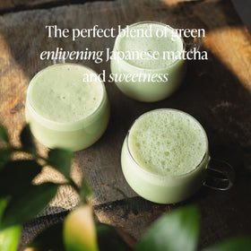 Hot Rishi Tea Sweet Matcha drink, rich and frothy.