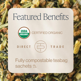 Rishi Tea Yuzu Peach Green Tea sachets ready for hot or iced brewing.