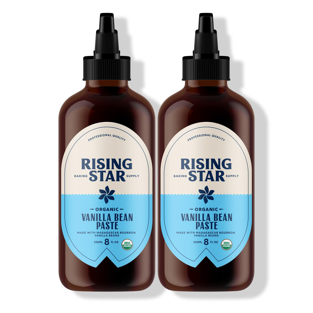 Rising Star Vanilla Bean Paste bottle pour for precise drizzle in baking