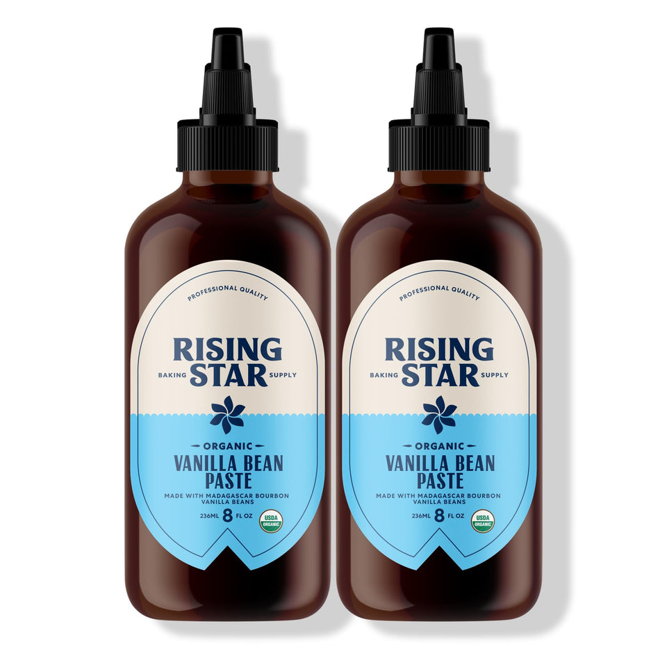 Rising Star Vanilla Bean Paste bottle pour for precise drizzle in baking